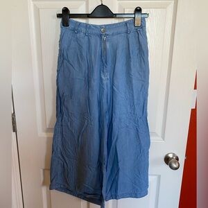 Mango Light Blue Chambray Wide Leg Pants